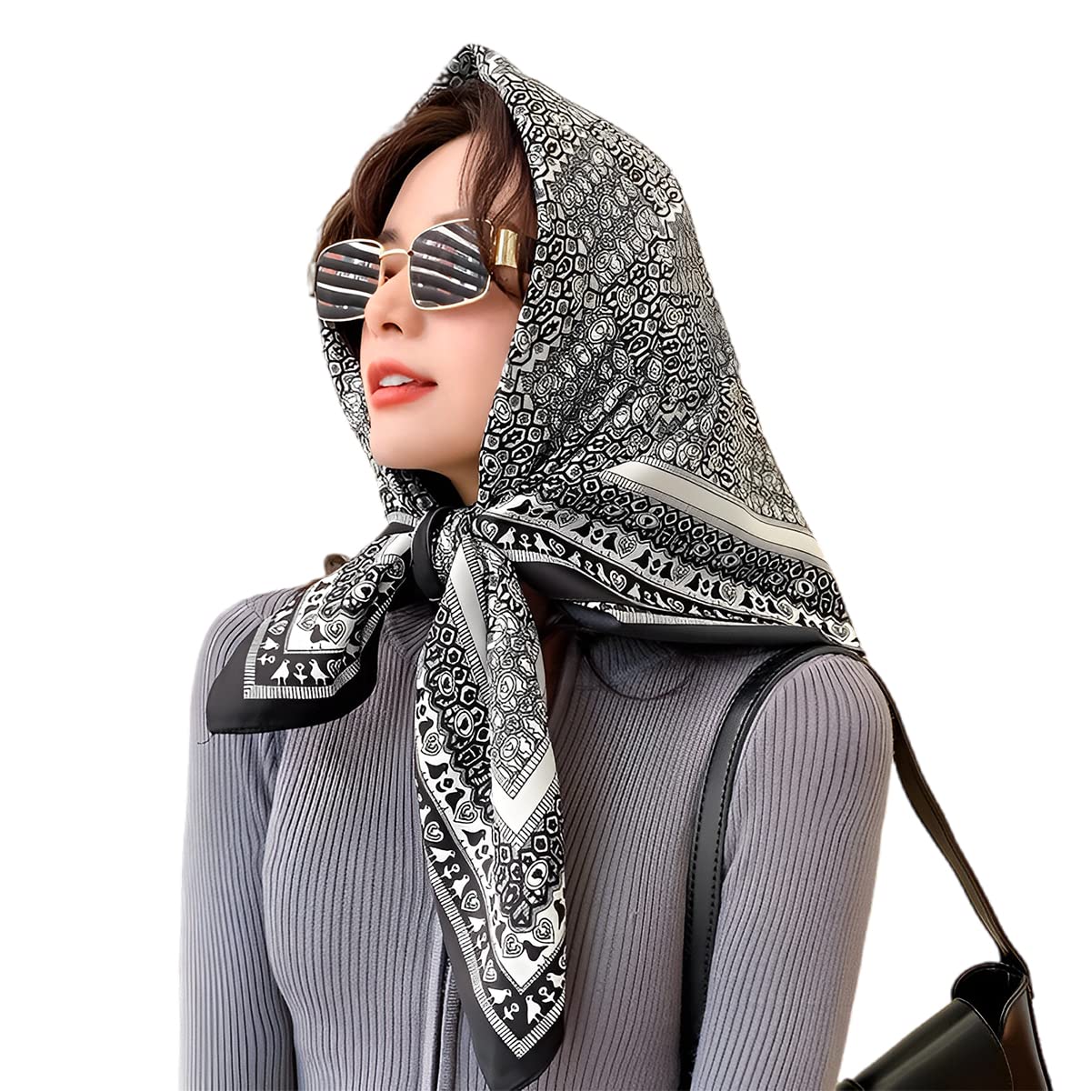 PALAY Scarf for Women Square Scarfs Satin Silk-Like Hair Scarves Wraps Headscarf (Black - B) PALAY Scarf for Women Square Scarfs Satin Silk-Like Hair Scarves Wraps Headscarf (Black - B)